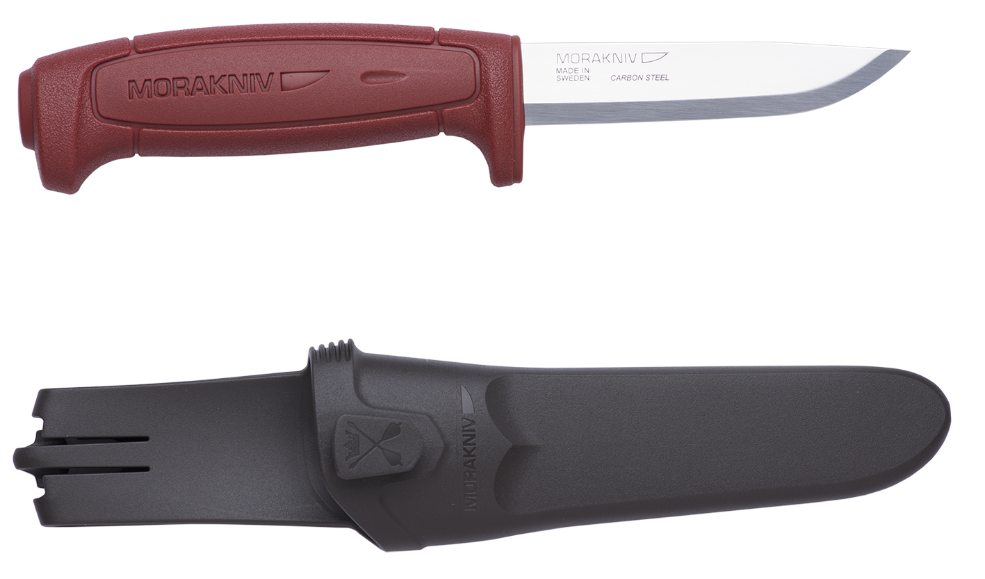 Morakniv Basic 511 amatniecības nazis – sarkans rokturis, 2,0 mm oglekļa tērauda asmens, futrālis
