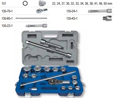 Hexagon sockets set 22-50mm 17 pcs 3/4