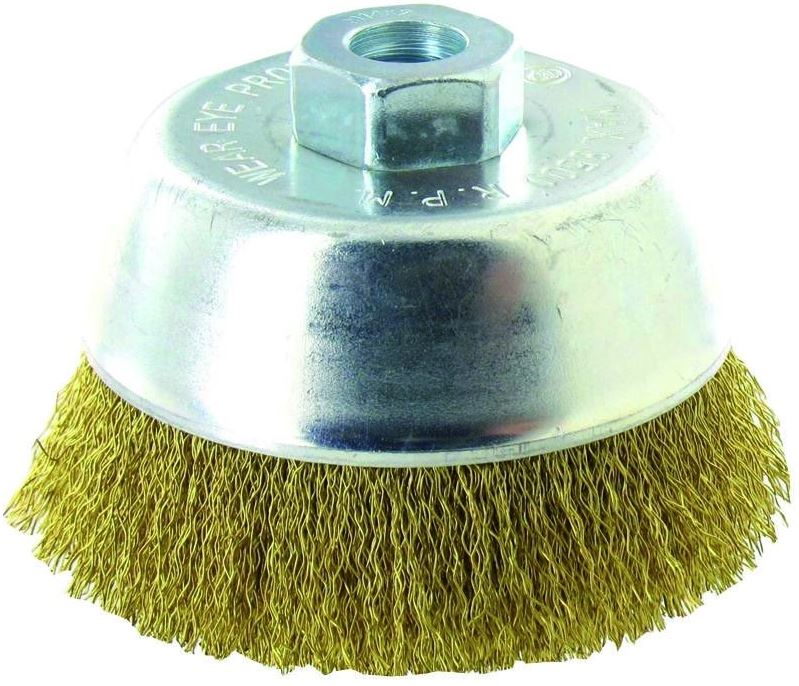 Brass steel wire cupbrush for angle grinder, 95mm, corrugated Ø0.25mm, M14