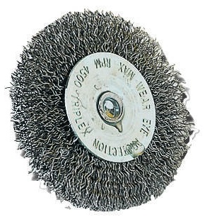 Wheel brush for drill, Ø75mm, corrugated INOX wire 0.35mm, shank 1/4 HEX