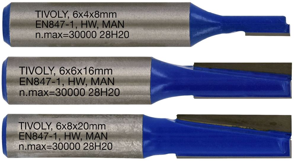 Straight slotting cutters set 4 / 6 / 8mm, 6mm shank