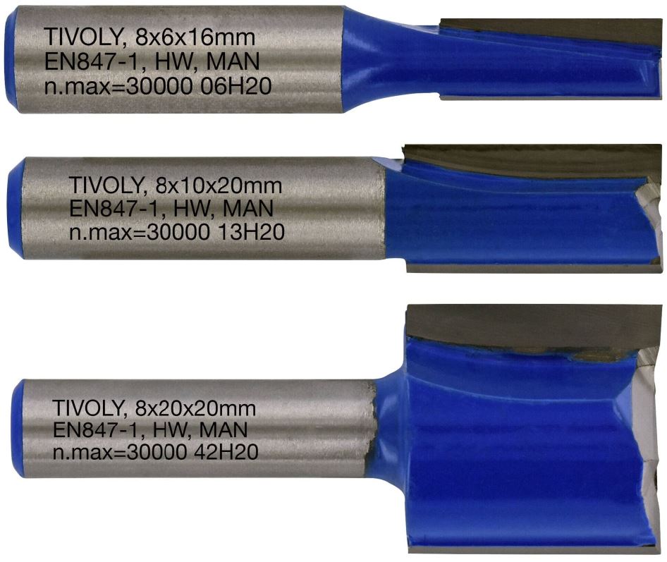 Straight slotting cutters set 6 / 10 / 20 mm, 8mm shank