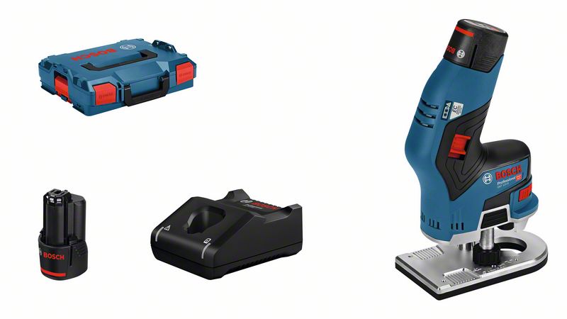 Akumulatora rokas frēze Bosch GKF 12V-8, 2x3.0Ah, ACC, GAL 12V-40, 12V, 13.000 min.-1