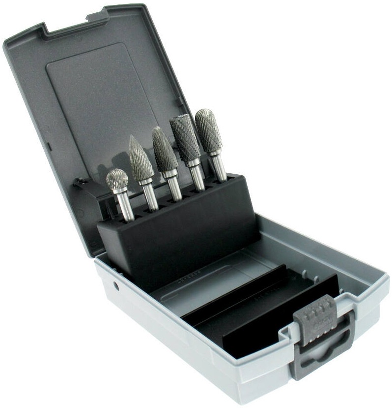 Set of tungstene carbide rotary burrs Ø12 mm, 6mm shank, 5 pcs