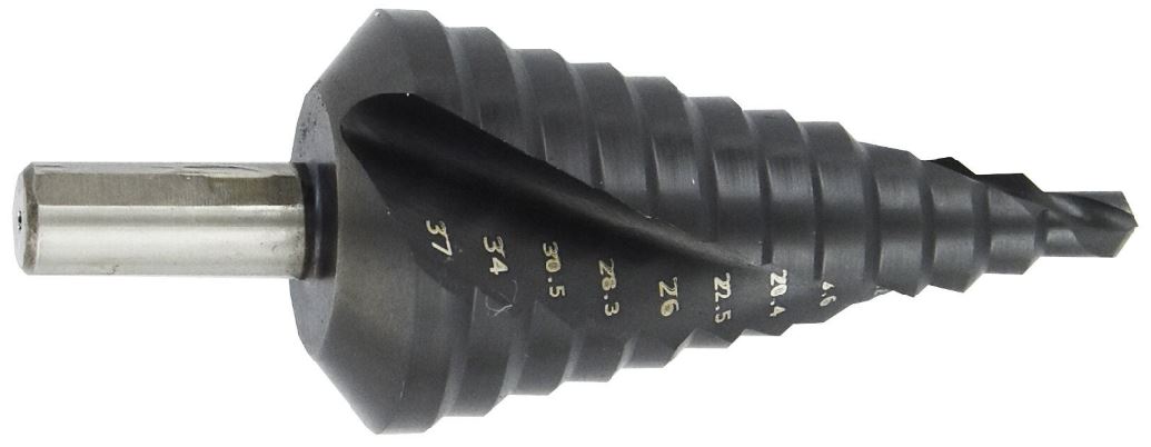 Step taper drill HSSE5, Ø6-37mm, Helical flute, TiAlN coating