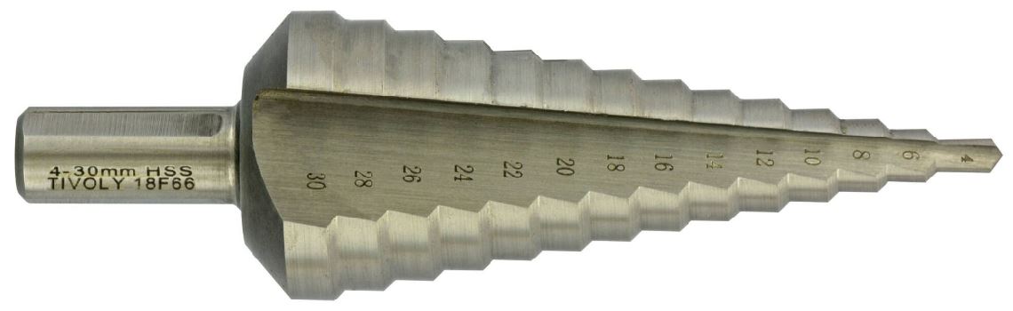 Pakāpjveida urbis HSS, Ø4-30 mm. Solis 2mm. Taisna rieva. Bez pārklājuma. T Line