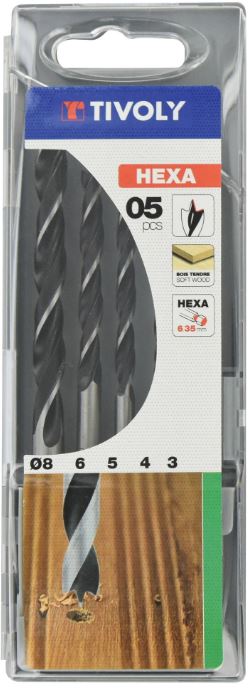 Koka urbju komplekts, 3–8 mm, 5 gab., ar 1/4
