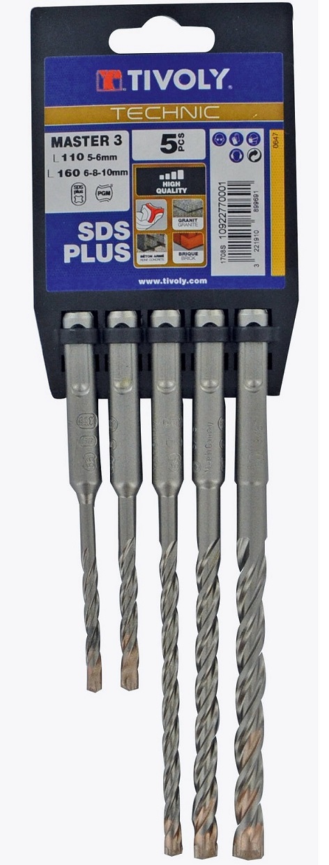 Masonry drill bit set Ø6 - 10mm, SDS+ Technic Master 3 Cutter, heavy duty - 5 pcs