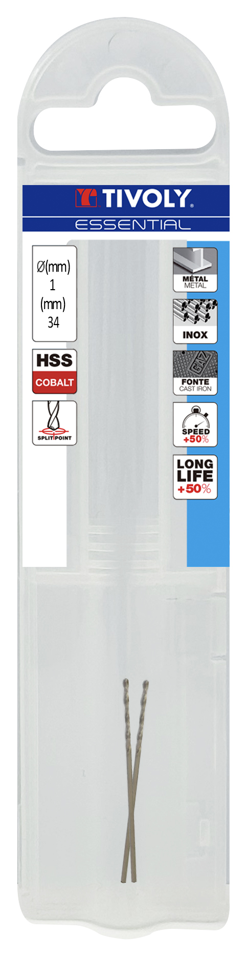 Tivoly urbis metālam 1 mm, COBALT HSS-E5, pilnībā slīpēts, 135⁰ T Line, 2gb, blister