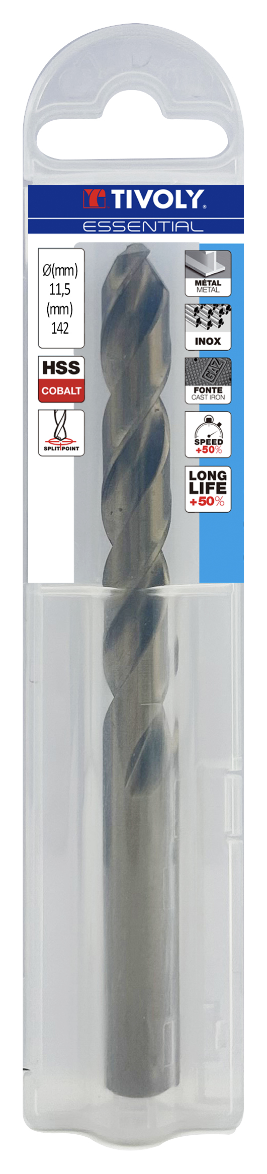 Tivoly urbis metālam 11.5 mm, COBALT HSS-E5, pilnībā slīpēts, 135⁰ T Line, blister