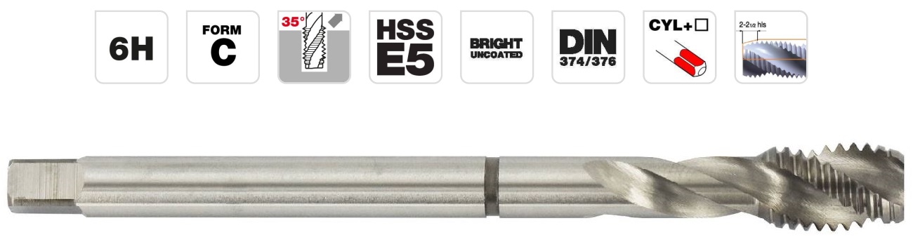 Machine tap M14x2.0, HSS-E5 DIN, Spiral flute 35°