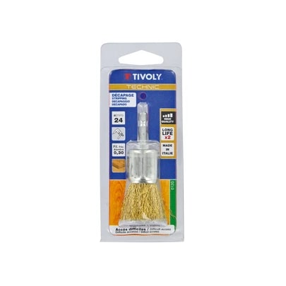 PENCIL brush - Brass-plated steel wire - Stripping of wood, brass, copper (Blister) / Ø: 24 / 0.3
