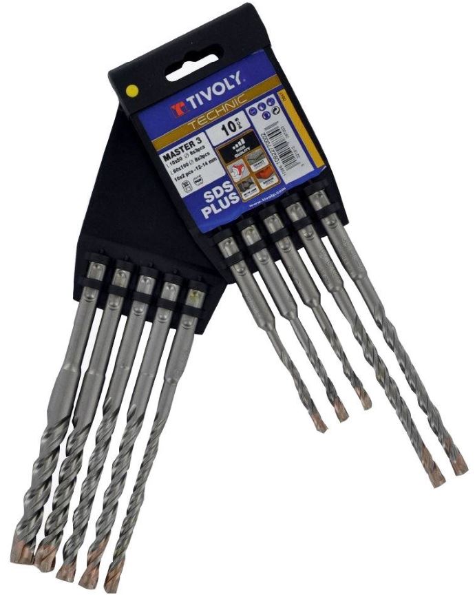 Masonry drill bit set Ø6 - 14mm, SDS+ Technic Master 3 Cutter, heavy duty - 10pcs