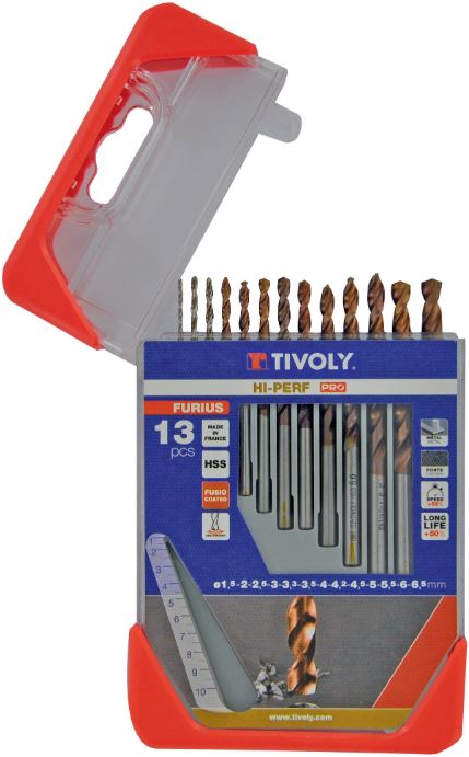 Tivoly urbju kompl. metālam FURIUS HSS Clipster PRO 13 urbji urbji Ø1,5-6,5mm