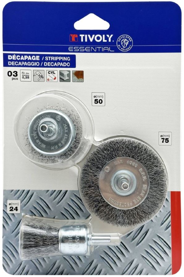 Set of brushes for drill, corrugated wire 0.35mm, 6mm shank