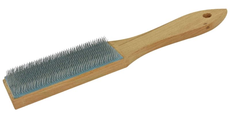 File Brush with Wire Trim, Wooden Handle. For cleaning and grinding stones