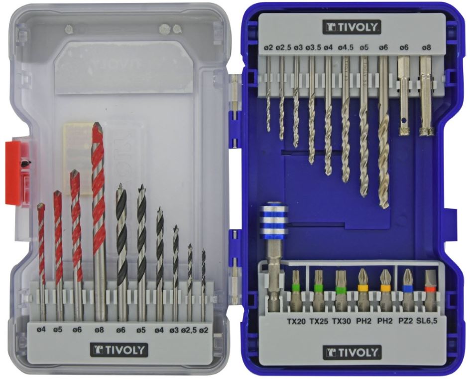 Drills set Multi Material - for metal, wood, concrete and tiles + screwdriver bits - 28pcs