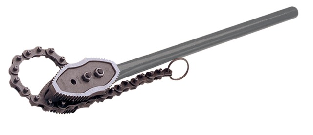 Chain pipe wrench with double sided tooth system for ratchet-like use, max 305mm (12