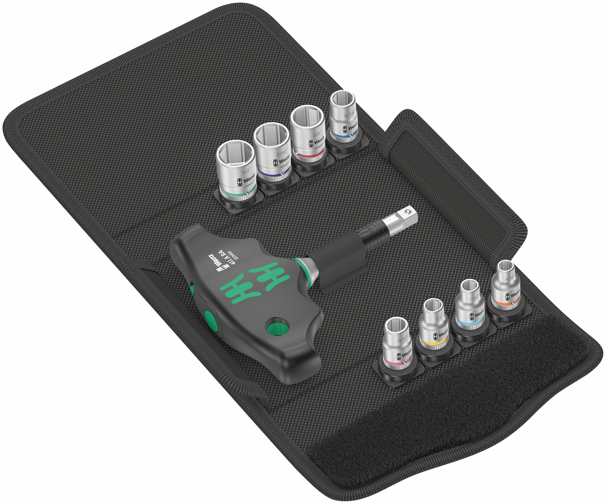 Wera Kraftform Kompakt 400 RA ratcheting T-handle screwdiver set with sockets, 9pcs 3/16
