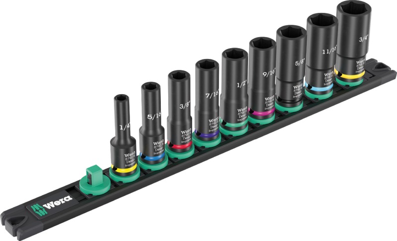 Wera 9661 magnetic rail socket set – 9-piece long deep Impaktor sockets, 3/8