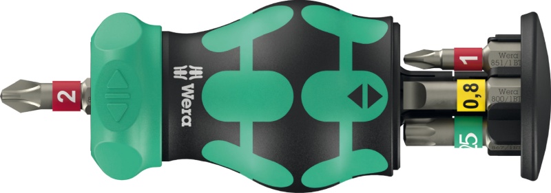 Wera Kraftform Kompakt Stubby Magazin RA 1 ratcheting screwdriver – integrated 6-bit magazine, reversible ratchet, 1/4