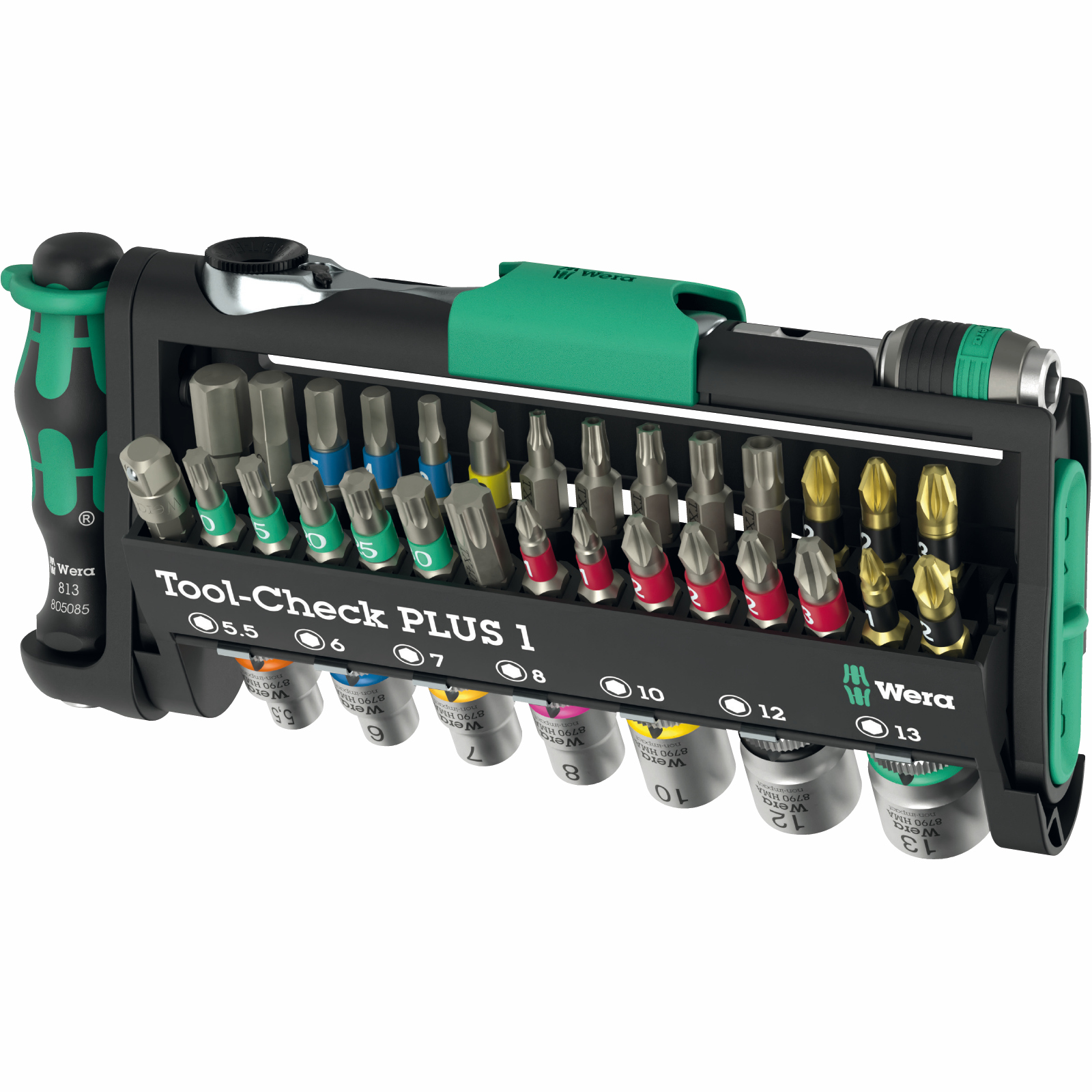 Wera Tool-Check PLUS 1, 39 vienību komplekts ar sprūdatslēgu un muciņām