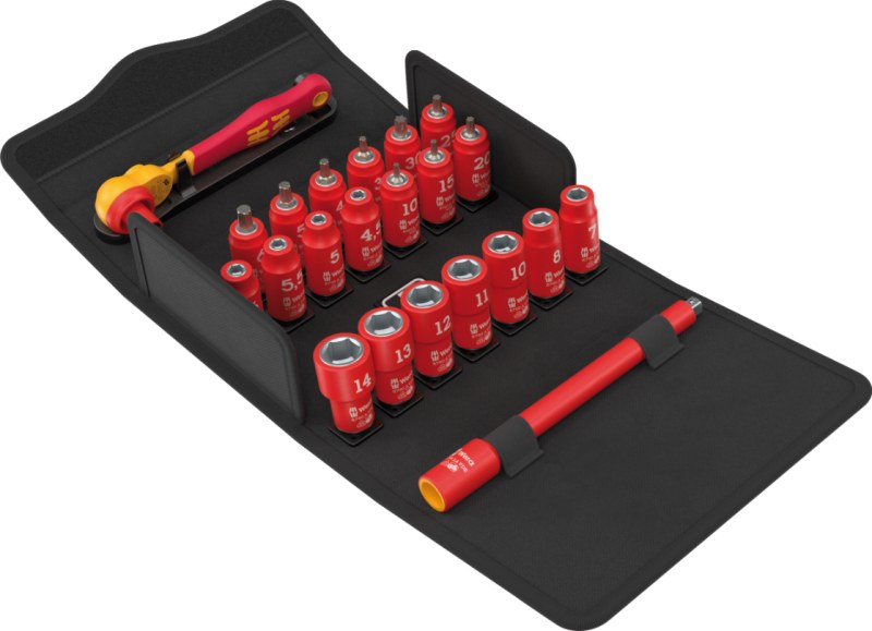 Wera 8100 SA VDE 1 Zyklop ratchet set – 22-piece VDE-insulated manual tool kit, 1/4