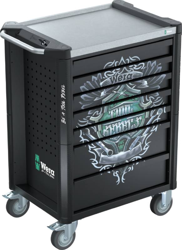 Wera 9706 Tool Rebel roller cabinet Stainless 2 – 7 drawers, stainless steel work surface, foam inserts, mobile tool storage, 191 pieces