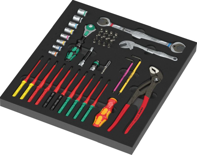 Wera 9753 foam insert Kraftform Kompakt maintenance set 1 – 45-piece electrician tool kit, VDE tested, two- – kompaktne 344 x 30 x 392 mm
