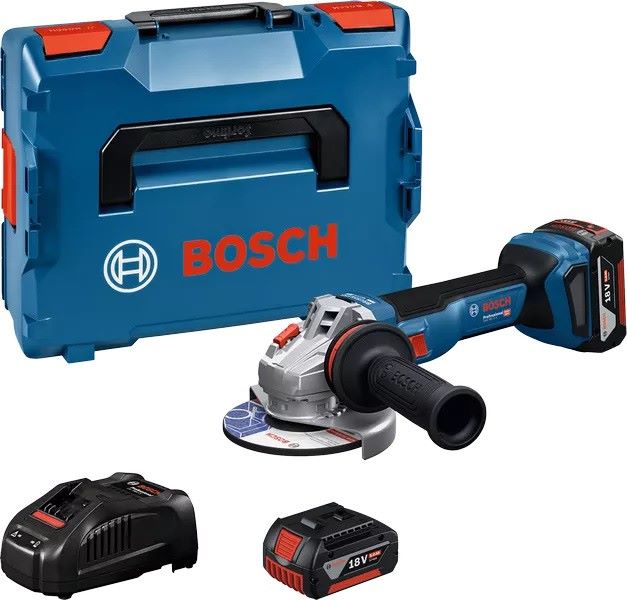 Cordless angle grinder Bosch GWS 18V-11 S, 2×5.0Ah + GAL 1880 + L-Boxx