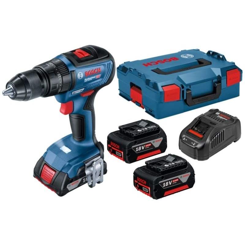 Cordless drill/driver Bosch GSR 18V-65, 2×5.0Ah + GAL 18V-40 + L-Case