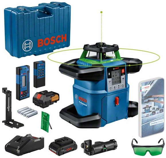Rotācijas lāzers Bosch GRL 650 CHVG, LR65, ± 0.05 mm/m, 650 m (18V / 1x4.0Ah ProCORE)