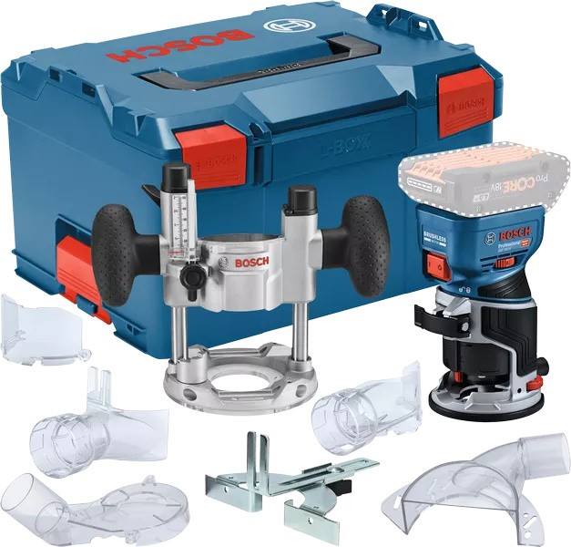 Cordless router Bosch GKF 18V-8, 8 mm collet + plunge base + fixed base (Set, L-Boxx)