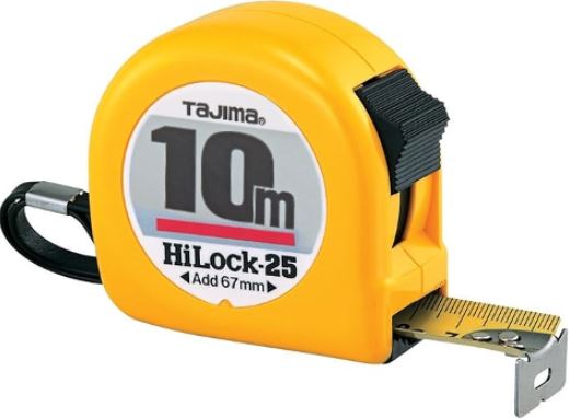 Tajima HI LOCK kabatas mērlente, 10m x 25mm, dzeltena