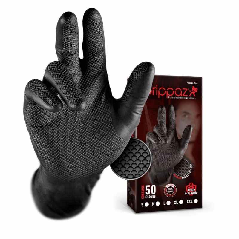 vienreizlietojamie nitrila cimdi Grippaz 246BK, 0.15mm plāni, 50 gab/iep., black,  izmērs 11/XXL