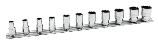 Bi-hex socket set on rail 5-14mm 1/4
