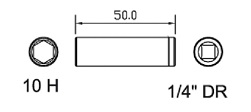 Special socket 10H x 50mm, 1/4