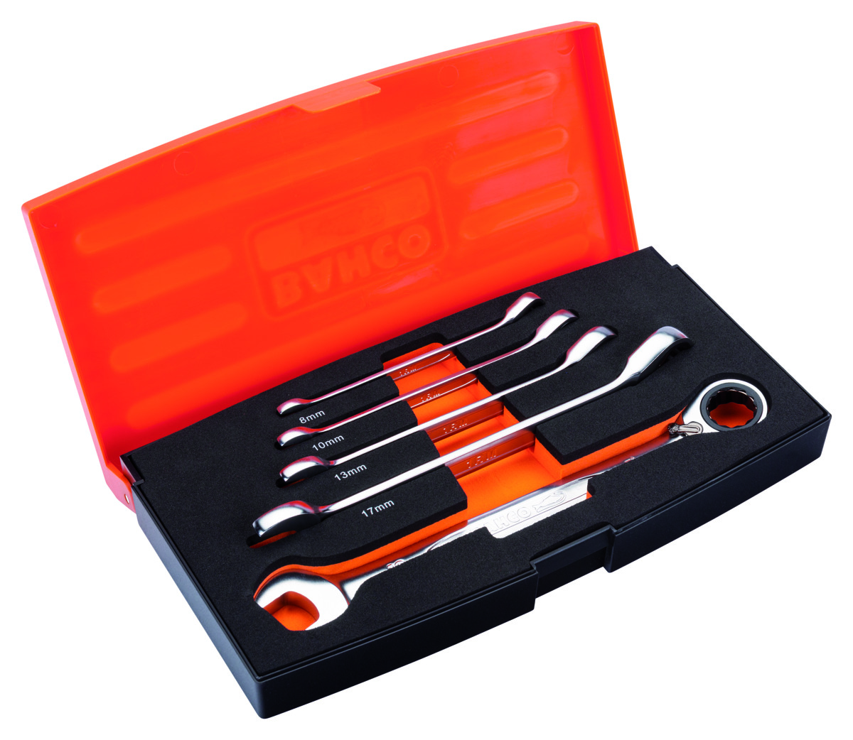 Ratchet combination wrenches 1RM set 8,10,13,17,19mm 5 pcs in plastic box