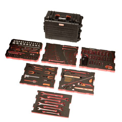 MRO tool kit in foam set 195 pcs in HD ridgid case 600x275x460mm 53L on wheels, metric sizes 1/4