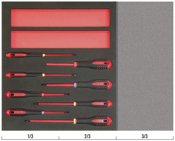 Ergo SLIM electricians screwdrivers set Fit&Go 2/3 in foam 8 pcs SL, PH ja PZ