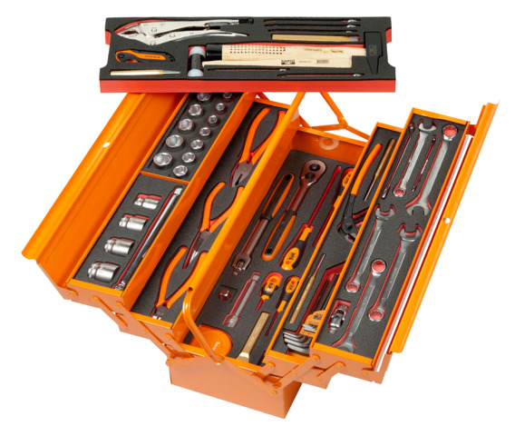 Instrumentu komplekts metāla kastē ar ieliktņiem  54gab 200x220x530mm, 1/2 