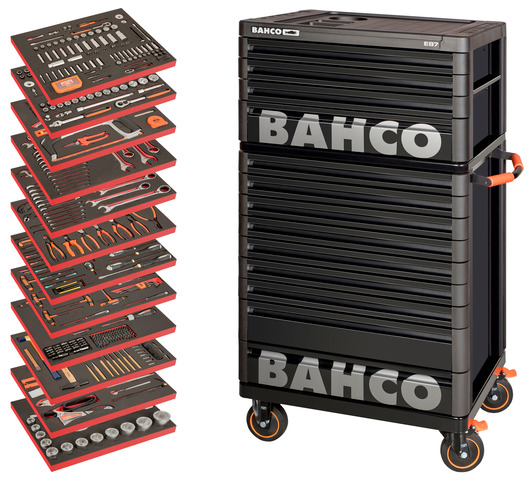 Tool trolley Premium E77, 9 drawers + E87 top chest, 549 tools - XLARGE