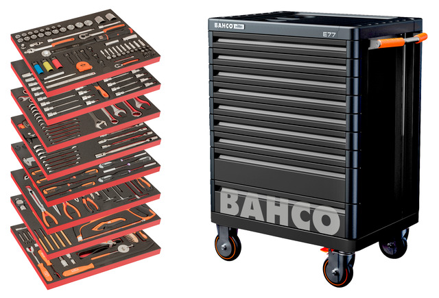 Tool trolley Premium E77, 9 drawers, 262 tools - AUTO