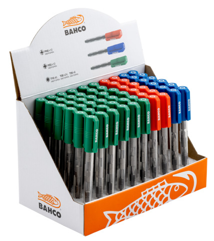 Screwdriver bit stand Bahco, packs of 5pcs, T15 6pcs, T20 24pcs, T25 6pcs, PH2 12pcs, PZ2 12pcs