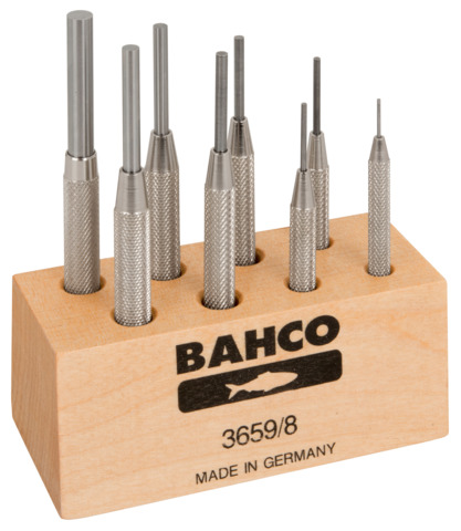 Drift punch set with knurled guide sleeve - 8pcs on a plastic stand