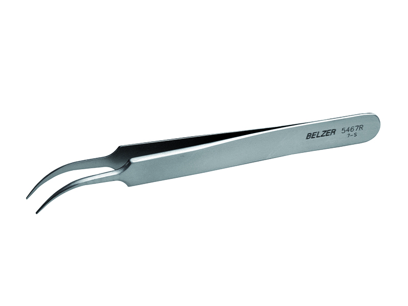 Watchmaker’s tweezers 105mm with bent tips, hardened stainless steel, anti-magnetic, anti-acid