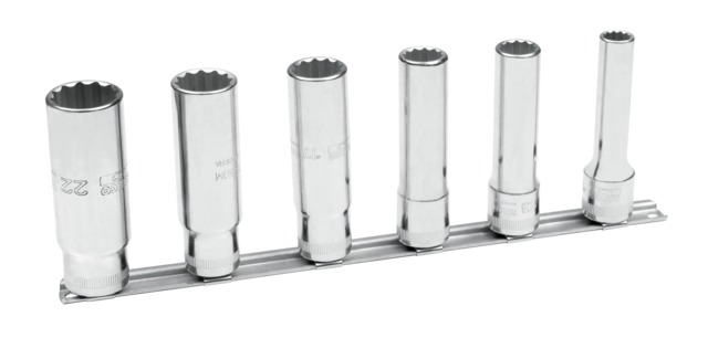 Double hexagon long sockets 7805DM set on rail 10-22mm 1/2