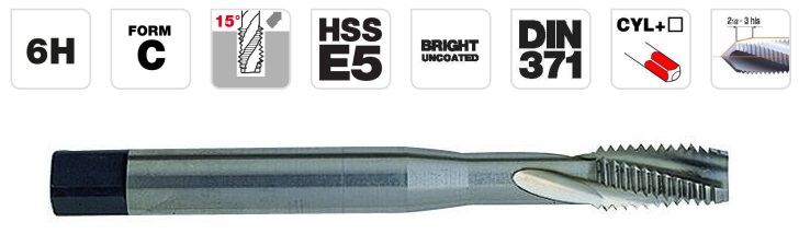Machine tap M9x1.25, HSS-E5 DIN, spiral flute 15°
