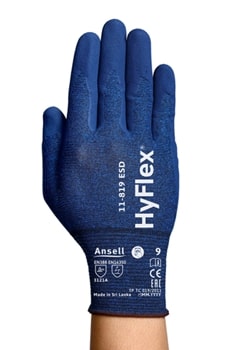 Aizsargcimdi Ansell HyFlex 11-819 ESD, 6. izmērs. Plāns neilons, spandekss. Cimdi ar nitrila putu plaukstu