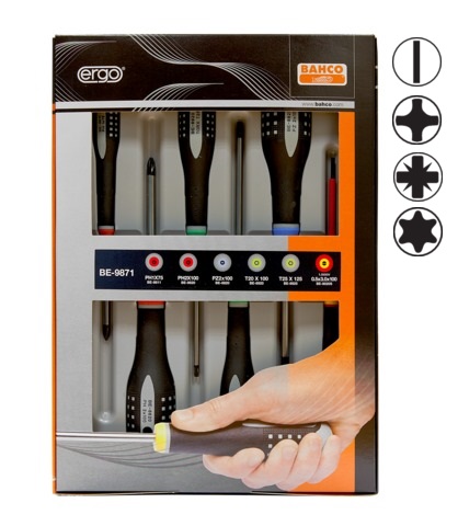 Skrūvgriežu komplekts ERGO™ 6 gab - SL3,0 1000V VDE; T20/25; PZ2; PH1/2